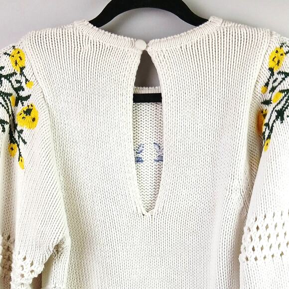 ba&sh SZ M Miro Knit Floral Embroidered Organic Cotton Pullover Sweater $375 - Picture 6 of 7